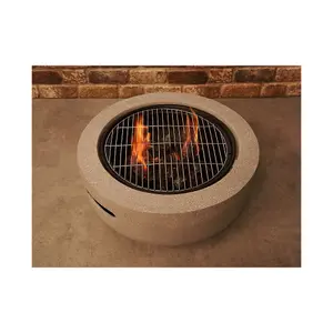 Field & Flame Dahlia Wood Burning BBQ Fire Pit in Concrete Grey 26745