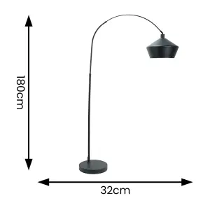 ValueLights Louis Black Arched Curved Floor Lamp with Black Metal Lamp Shade with LED Bulb