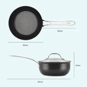 Anolon X SearTech Black Round Aluminium Sturdy Non-Stick Saucier Pan with Glass Lid 20cm