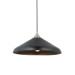 Luminosa Milan Single Pendant Ceiling Lamp, Matt Black, Matt Nickel Plate