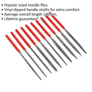 10 Piece 140mm Needle File Set - Vinyl Dipped Handles - Precision Micro Files