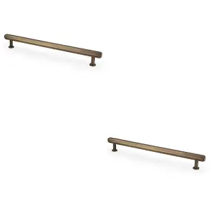 2 PACK - Industrial Hex T Bar Pull Handle - Antique Brass 224mm Centres Kitchen Cabinet