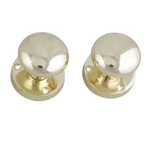 Polished Brass effect Zamak Round Door knob (Dia)59mm, Pair