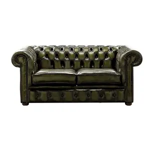 Chesterfield 2 Seater Antique Olive Leather Sofa Settee Bespoke In Classic Style