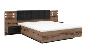 Luxury Super King Bed Frame with Padded Headboard LED Lights USB Chargers Bedside Cabinets Oak Black Kassel