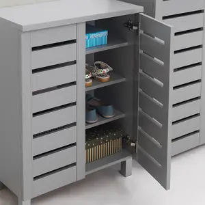 4 Tier Shoe Storage Cabinet 2 Door Cupboard Stand Rack Unit Grey