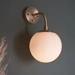 Luminosa Cosenza Wall Lamp Matt Antique Brass Plate & Opal Glass