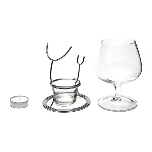 SET OF 2 Brandy & Cognac Snifter Warmer Glasses Chrome Stand, Tealight Holder Gift Set