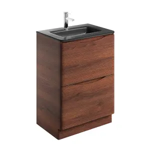 Eden 600mm Floorstanding Vanity Unit in Redwood & Grey Glass Basin