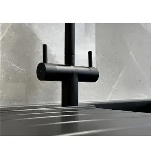 Liquida W03BL Swivel Spout Swan Neck Twin Lever Black Kitchen Mixer Tap