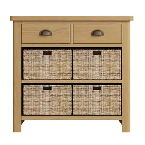 Clara Rustic Oak 2 Drawers 4 Wicker Basket Sideboard