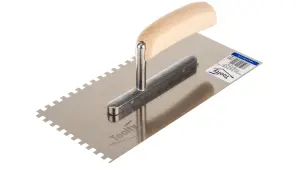 Toolty Stainless Steel Adhesive Notched Trowel with Wooden Handle 270mm 6x6mm for Tiling Plastering Rendering DIY