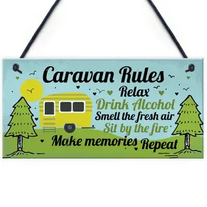 Red Ocean Funny Novelty Caravan Rules Hanging Wall Plaque Home Decor Garden Sign Birthday Gift For Caravan Lover