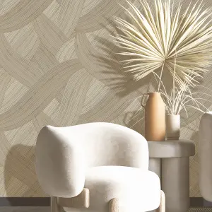 Galerie Stratum Collection Metallic Bronze/Cream Geometric Swirl Lines Double Width Wallpaper Roll