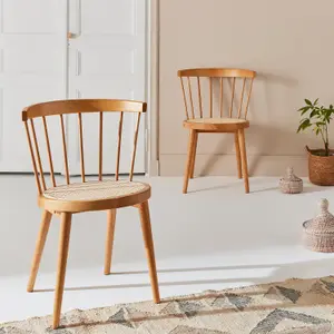 sweeek. Pair of wood and cane dining chairs Nora Natural 54x54x76.5 cm