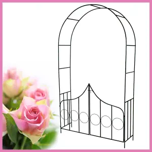 Garden Arch - steel rose arch with gate, 140 x 40 x 240 cm - green