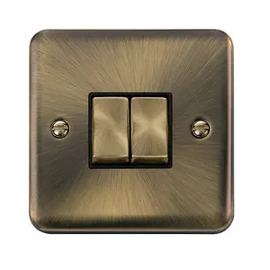 Curved Antique Brass 10A 2 Gang 2 Way Ingot Light Switch - Black Trim - SE Home