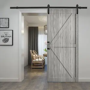 Wood Grain Sliding Internal Door Indoor Door Barn Door 213cm H x 91cm W and 1.83m Sliding Kit Set