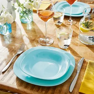 URBNLIVING 27cm Diameter Turquoise Set of 6 Square Opal Glass Dinner Plates