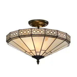 Mission Tiffany Ceiling Light, Stained Glass Handmade Uplighter Shade Ceiling Light for Living Room