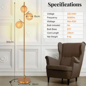 COSTWAY 3-Globe Floor Lamp Freestanding Tree Lamp w/ Foot Switch & 3 E27 Bulb Bases