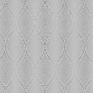 Celosi Grey Metallic effect Damask Textured Wallpaper Sample