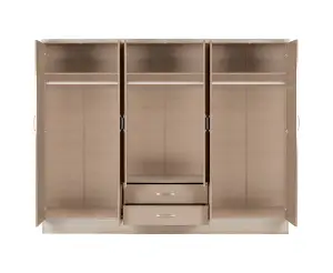 Nevada 6 Door 2 Drawer Mirrored Wardrobe in Oyster Gloss and Oak Effect Finish