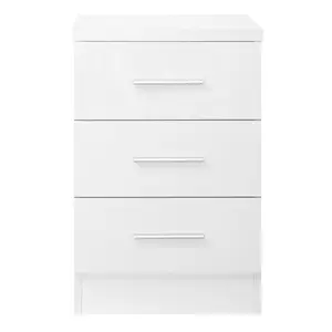 Eva 3 Drawer Bedside Table Matt White/Gloss White