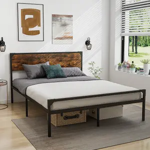 Costway King Bed Frame Industrial Metal Platform Bed with Headboard and Footboard