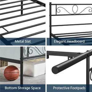 Metal Bed Frame with Headboard/Under-Bed Storage Black / Single (3')