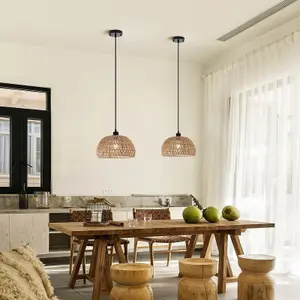 Garwarm  Farmhouse Rattan Semi Flush Mount Ceiling Light