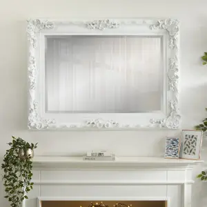 Wall Mirror Vintage Carved Louis Handcrafted and finished Rectangular Shaped with White Frame -H 110cm x W 80cm