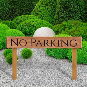 Peak Heritage Engraved Wooden Sign 60cm With Posts - No Parking