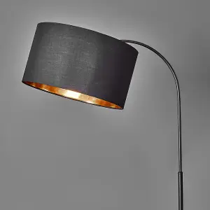 ValueLights Modern Designer Style Black Curved Stem Floor Lamp With Black Gold Drum Shade