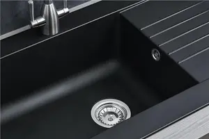 Liquida KAVL860BL 1.0 Bowl Composite Reversible Black Kitchen Sink And Waste Kit