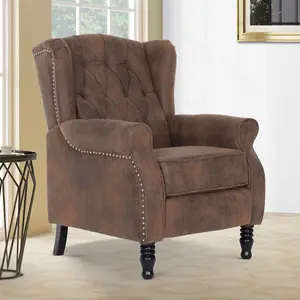 Faux Leather Suede Brown Marianna Manual Recliner Wingback Chair