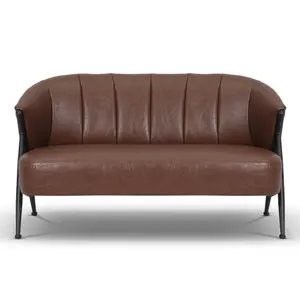 2 Seater Loveseat Small Sofa in Faux Leather Brown Fabric