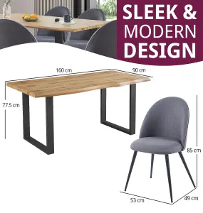 Hallowood Furniture Cullompton Large Dining Table (1.6m) with 6 Dark Grey Curved Back Chairs