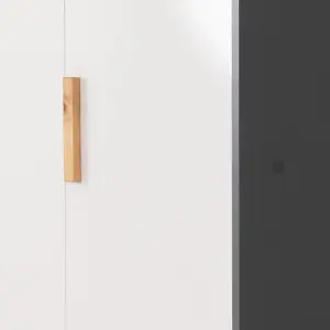 Cleveland 3 Door Wardrobe in White and Pine with Grey Metal Effect