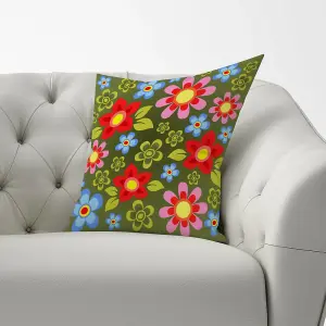 Red And Blue Flowers Cushions 60cm x 60cm