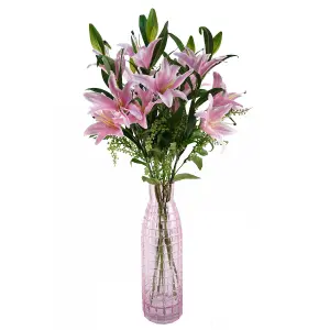 Pack of 6 x 100cm Large Pink Lily Stem - 3 Flowers