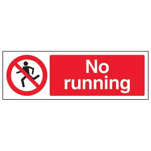 No Running Prohibited Public Safety Sign - Rigid Plastic - 300x100mm (x3)