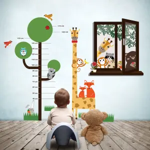 Walplus Combo Kids Window View of Animal Friends Wall Sticker - Animal Measurement PVC