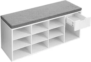 VASAGLE Shoe Bench, Storage Bench with Drawer and Open Compartments, Shoe Shelf, Padded Seat, for Entrance Corridor Bedroom