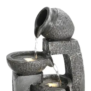 Grey Cascade Solar Powered Resin Water Fountain with LED Light 45 cm