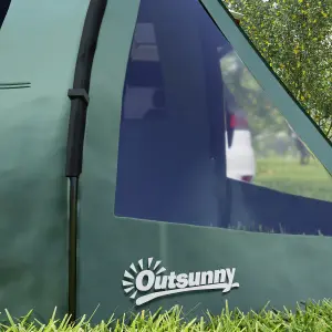 Outsunny 3-4 Persons Tunnel Tent, Two Room Camping Tent w/ Windows, Green