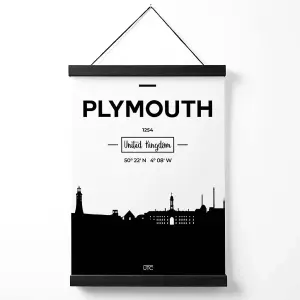 Plymouth Black and White City Skyline Medium Poster with Black Hanger