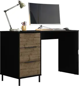 Madrid Computer Desk 3 Drawers in Black with Acacia Effect Finish