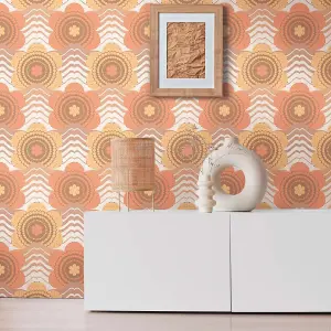 AS Creation Retro Flowers Orange Wallpaper Trendy Textured Paste The Wall