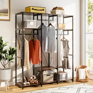 Large Freestanding Heavy Duty Garment Clothing Rack with Storage Shelves for Living Room Bedroom